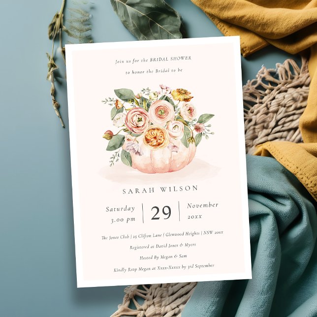 Blush Pink Pumpkin Floral Bridal Shower Invite (Creator Uploaded)