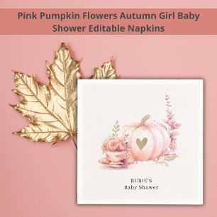 Blush Pink Pumpkin Floral Gold Heart Napkin