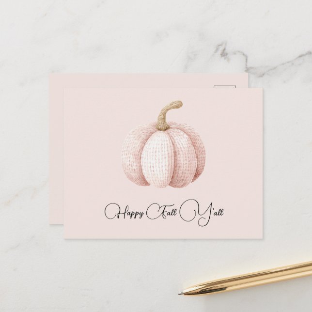 Blush Pink Pumpkin Happy Fall Y'all Postcard (Front/Back In Situ)
