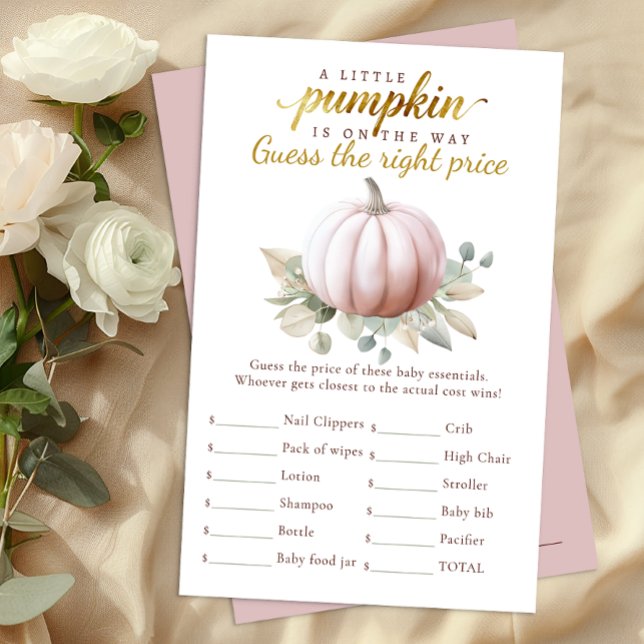 Blush Pink Pumpkin Shower Guess the Price Game (Guess the right price - Baby Shower Activity)