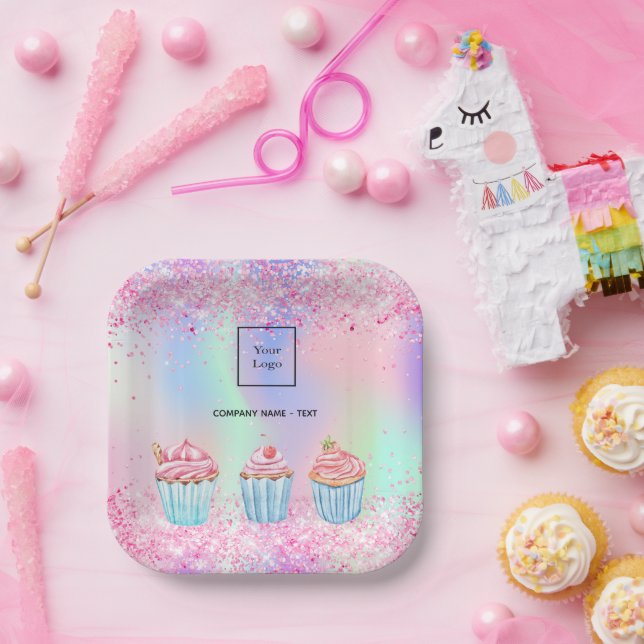 Blush pink purple baking cupcakes logo paper plate (Party)