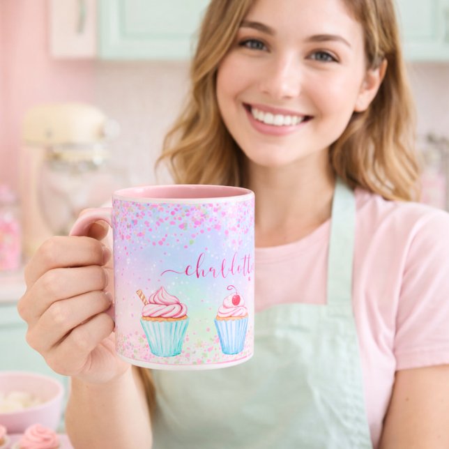 Blush pink purple baking cupcakes name  mug (Creator Uploaded)