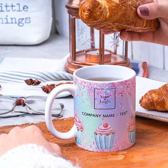 Blush pink purple baking glitter cupcakes logo coffee mug (Creator Uploaded)