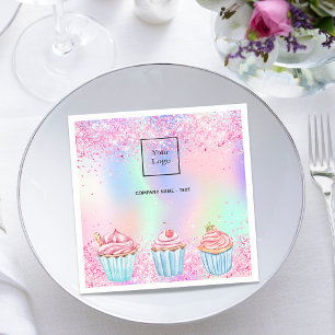 Blush pink purple baking glitter cupcakes logo napkin