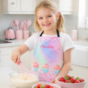 Blush pink purple baking glitter cupcakes name apron