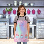 Blush pink purple baking glitter cupcakes name apron<br><div class="desc">A trendy holographic,  iridescent background with unicorn colours and rainbow colours in pink,  purple,  rose gold,  mint green. Decorated with faux glitter dust in pink and 3 cupcakes. Personalise and add your name.  The name is written with a modern hand lettered style script.</div>