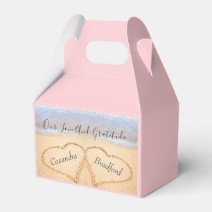Blush Pink Purple Beach Wedding 2 Hearts in Sand Favour Box