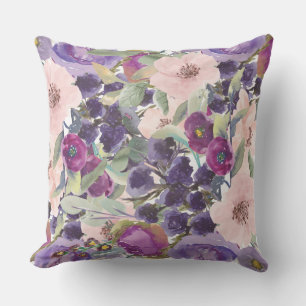 Blush Pink Purple Boho Botanical Floral Patio Cushion