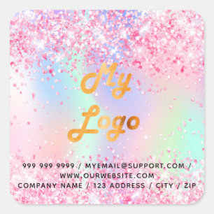 Blush pink purple business salon business logo square sticker