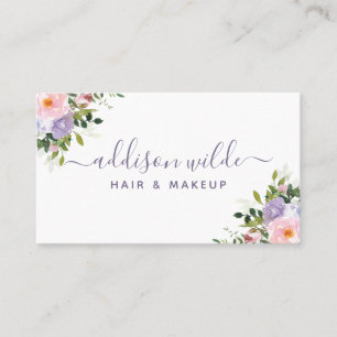 Blush Pink Purple Floral Elegant Watercolor Business Card