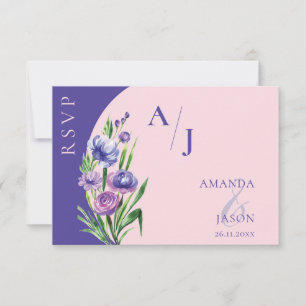 Blush Pink & Purple Floral Monogram Wedding RSVP Card