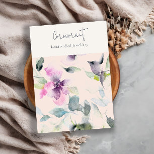 Blush Pink Purple Floral Necklace Band Holder Business Card