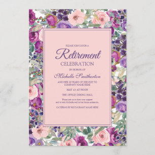 Blush Pink Purple Floral Retirement Party Invitation