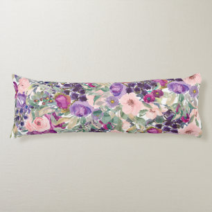 Blush Pink Purple Floral Sage Green Leaves Body Cushion