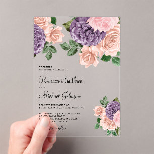 Blush Pink Purple Floral Wedding Acrylic Invitations