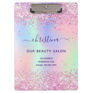 Blush pink purple glitter holographic business clipboard
