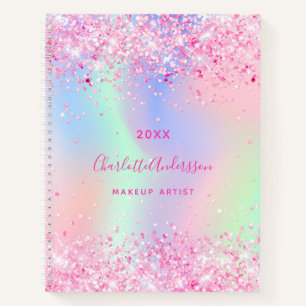 Blush pink  purple glitter holographic business  notebook