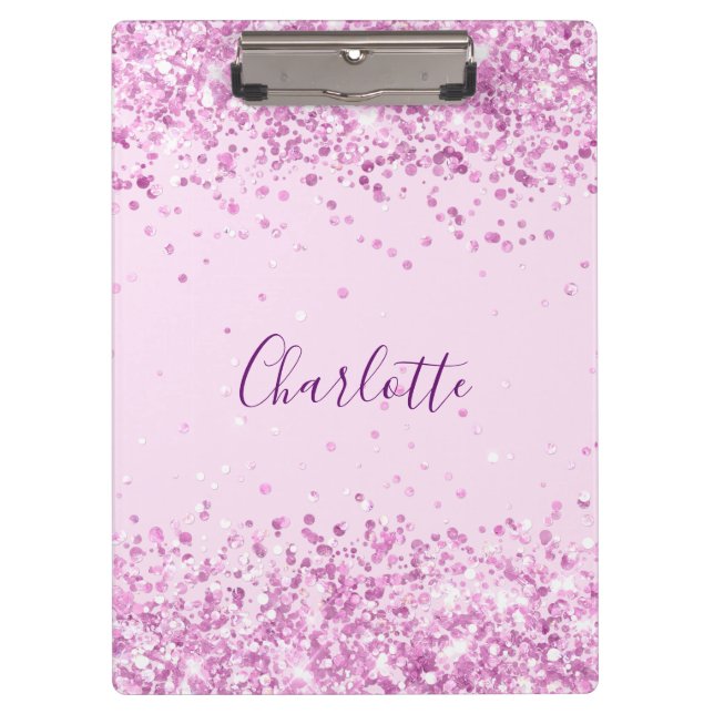 Blush pink purple glitter name script  clipboard (Front)