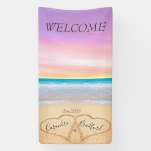 Blush Pink Purple  Hearts Beach welcome wedding Banner