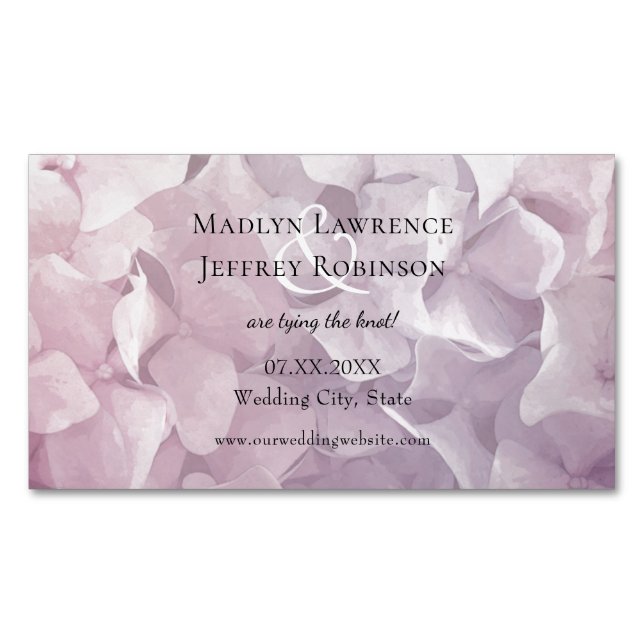 Blush Pink Purple Hydrangea floral save the date Magnetic Business Card (Front)