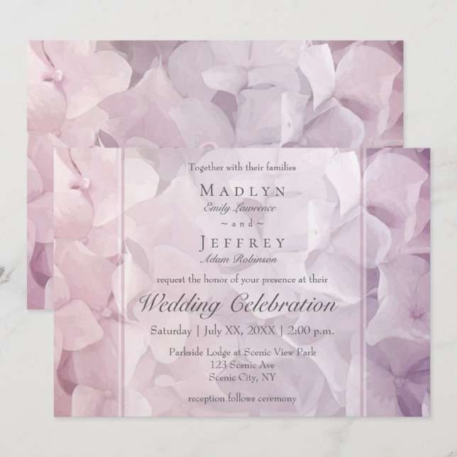 Blush Pink Purple Hydrangea Garden Wedding Invitation (Front/Back)