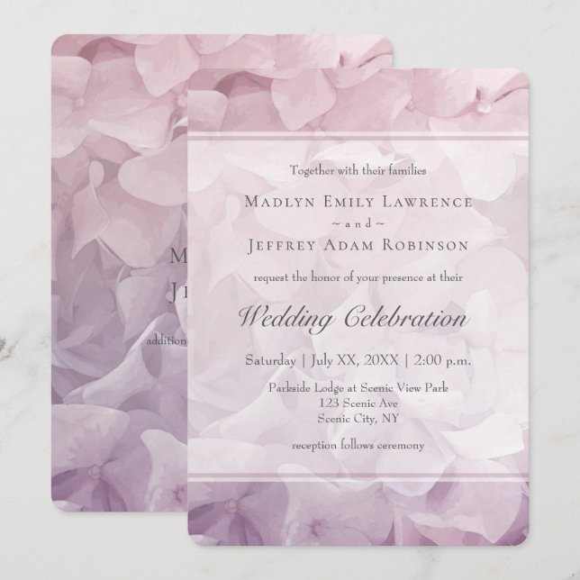 Blush Pink Purple Hydrangea Summer Floral Wedding Invitation (Front/Back)