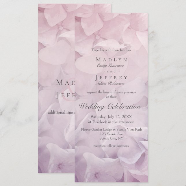 Blush Pink Purple Hydrangea Summer Garden Wedding Invitation (Front/Back)