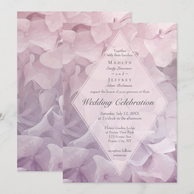 Blush Pink Purple Hydrangea Summer Garden Wedding Invitation (Front/Back)