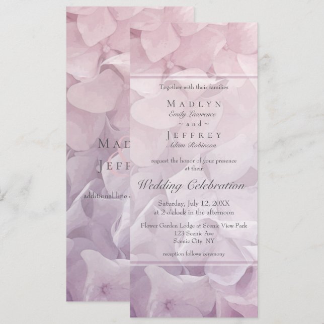Blush Pink Purple Hydrangea Summer Garden Wedding Invitation (Front/Back)