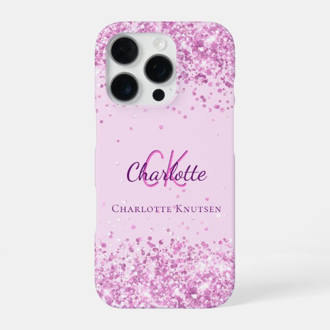 Blush pink purple monogram name iPhone case (Back)