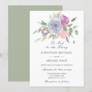 Blush Pink Purple Simple Floral Christian Wedding Invitation