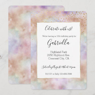 Blush Pink Purple Tie dye Gold Confetti Invitation