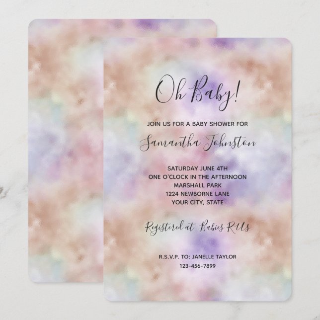 Blush Pink Purple Tie dye Invitation (Front/Back)