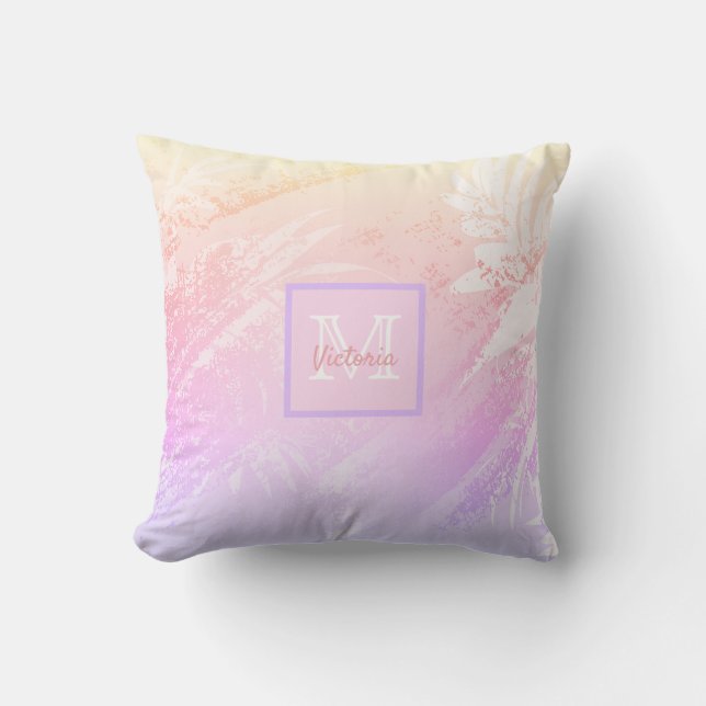 Blush pink purple violet foliage name cushion (Front)