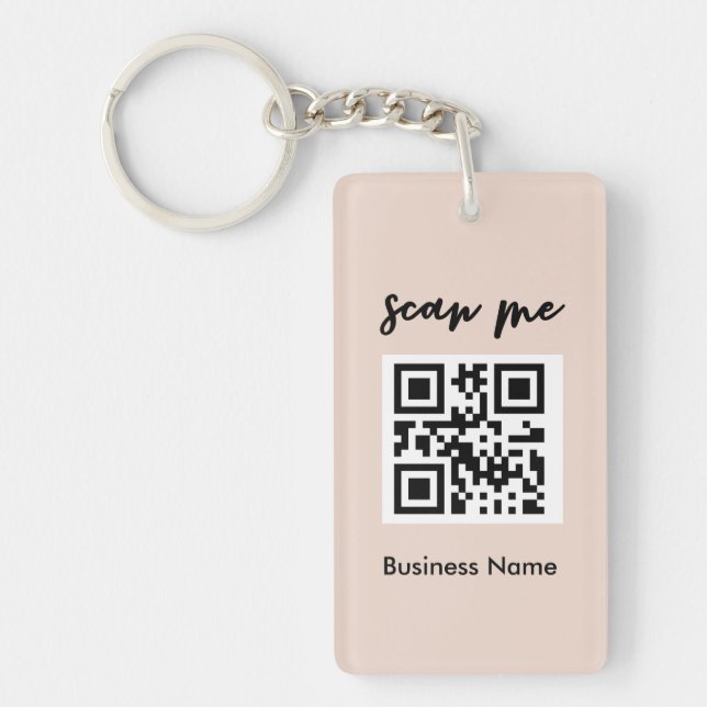 Blush Pink QR Code Business Card Your Logo Custom Key Ring (Front)