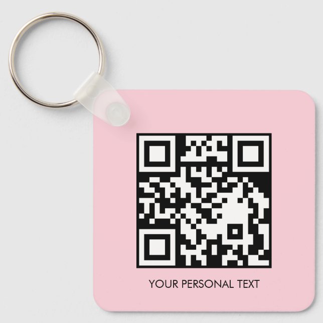 Blush Pink QR Code Minimal Custom Text Design Key Ring (Front)
