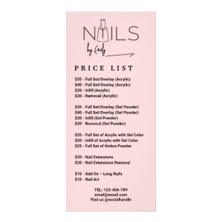 Blush Pink QR code Nail Salon Price List Sign Rack Card