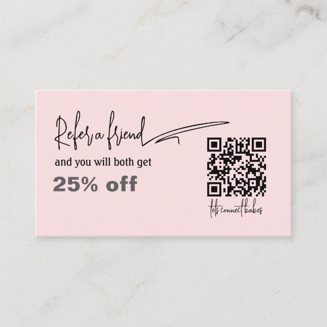 Blush Pink QR Code nail salon Referral Card (Front)