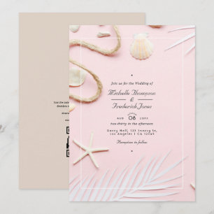 Blush Pink QR Code RSVP Beach Wedding Invitation
