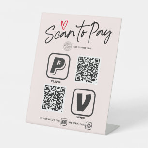 Blush Pink QR code scan to pay Modern Calligraphy Pedestal Sign