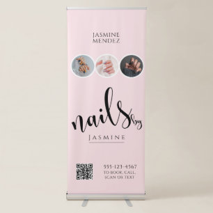 Blush Pink QR Custom Nail Salon 3 Photos No Logo Retractable Banner