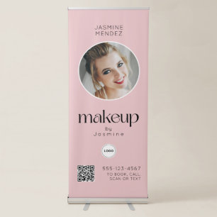 Blush Pink QR Makeup Photo Collage Salon Display Retractable Banner