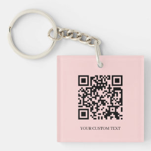 Blush Pink QR   Minimalist Custom Text Design Key Ring