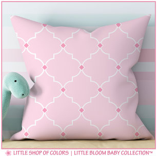 Blush Pink Quatrefoil Lattice Pattern Nursery Cushion
