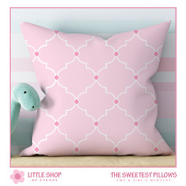 Blush Pink Quatrefoil Lattice Pattern Nursery Cushion