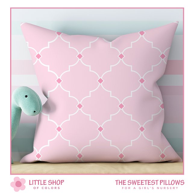 Blush Pink Quatrefoil Lattice Pattern Nursery Cushion (Creator Uploaded)