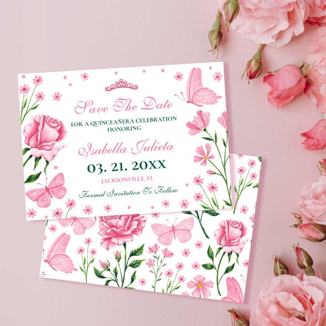 Blush Pink Quinceañera 15th Birthday Party Save The Date (Blush Pink Quinceañera 15th Birthday Party Save The Date)