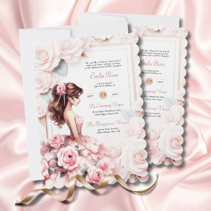 Blush Pink Quinceanera Ceremony Reception     Invitation