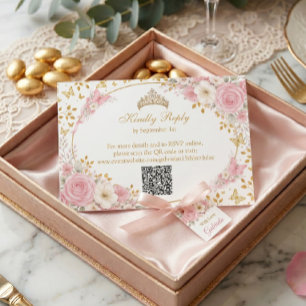 Blush Pink Quinceañera Golden Butterfly  RSVP Card