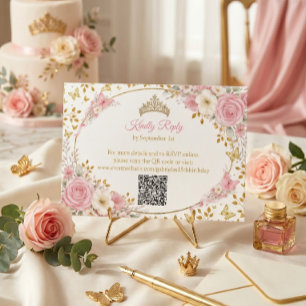 Blush Pink Quinceañera Golden Butterfly RSVP Card